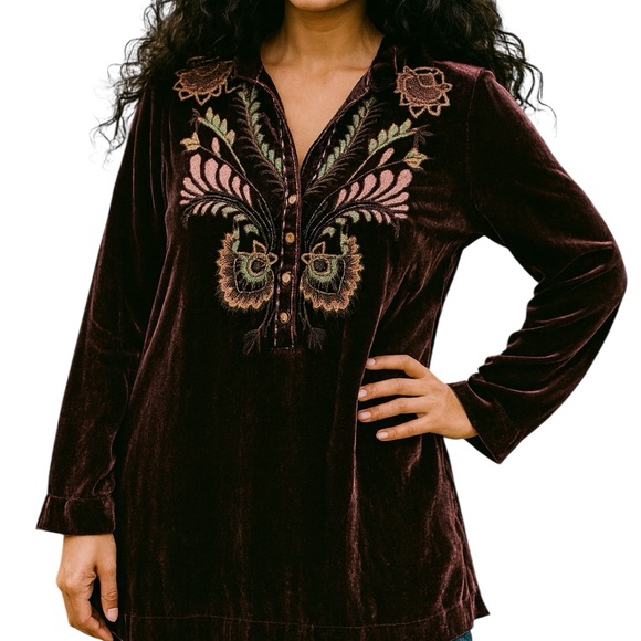 Double D Ranch Tops - Double D Ranch Xiola heavily embroidered beaded Velvet Tunic NWOT